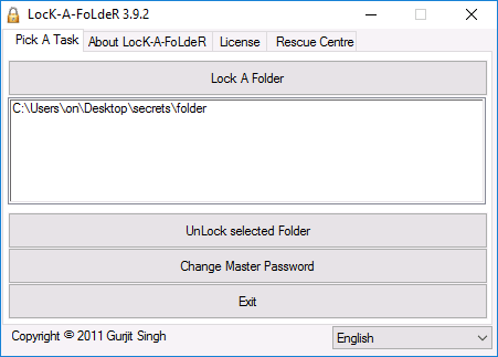 интерфейс программы lock-a-folder
