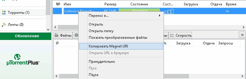 копировать Magnet URL