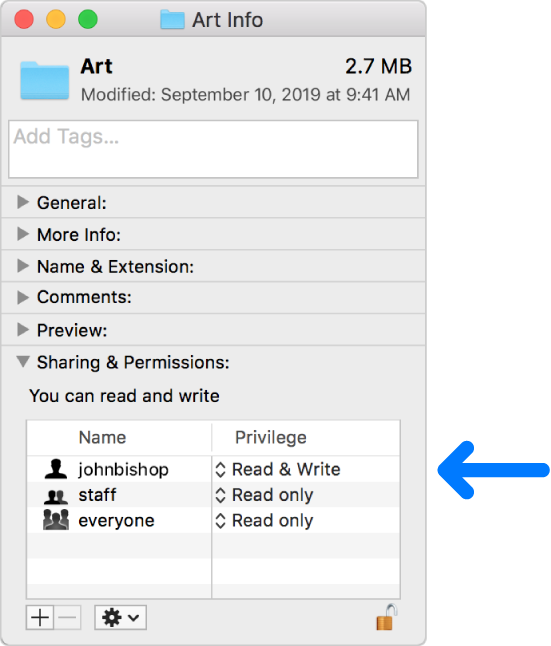 права доступа к файлам папкам дискам на Mac