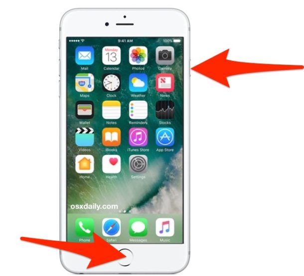 скриншот на iOS 11, iOS 10, iPhone 8, или iPhone 7