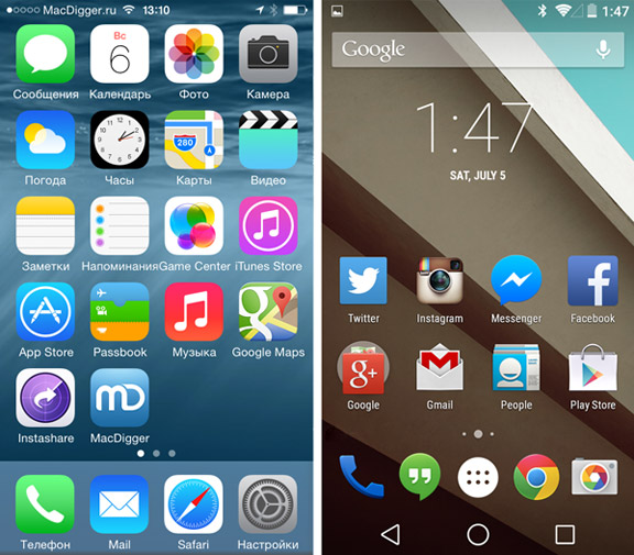 Android L vs iOS 8